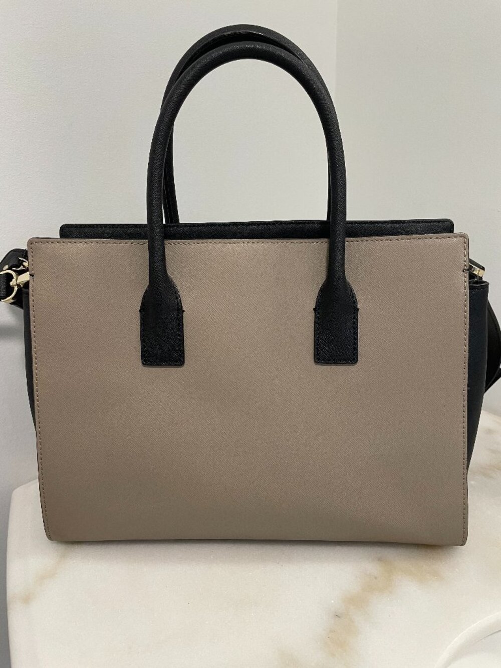 Kate Spade Cameron Street Candace Leather Satchel Color Block Black & Tan Large - Picture 3 of 16